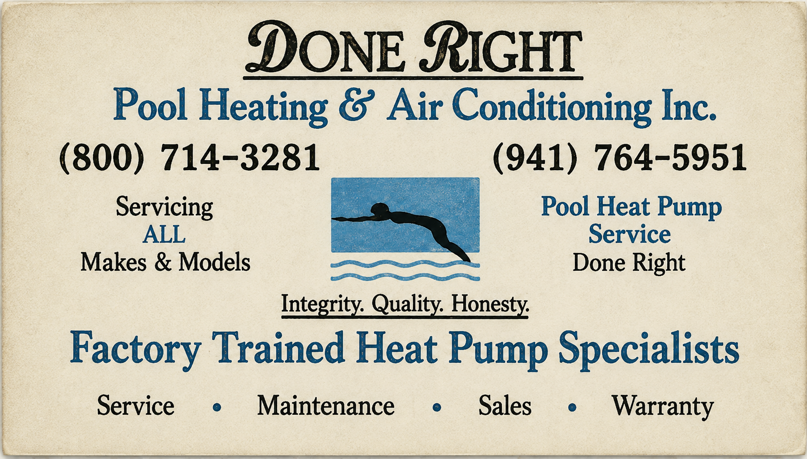 Done Right Pool Heating and Air Conditioning vintage business card design